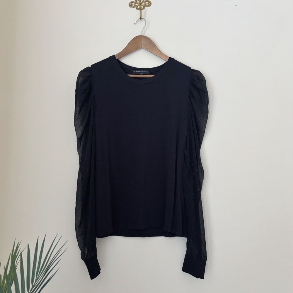Generation Love Quinn Rhinestone Sheer Puff Sleeve Top Medium Black - Picture 2 of 9